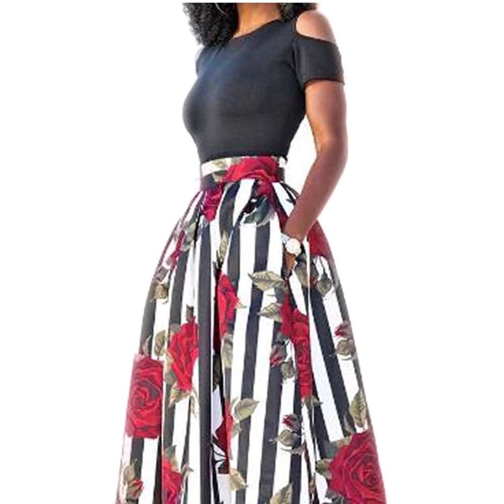 Cold shoulder and long skirt 2 piece.
